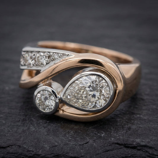 Vintage Zirconia Gold & Silver Irregular Ring