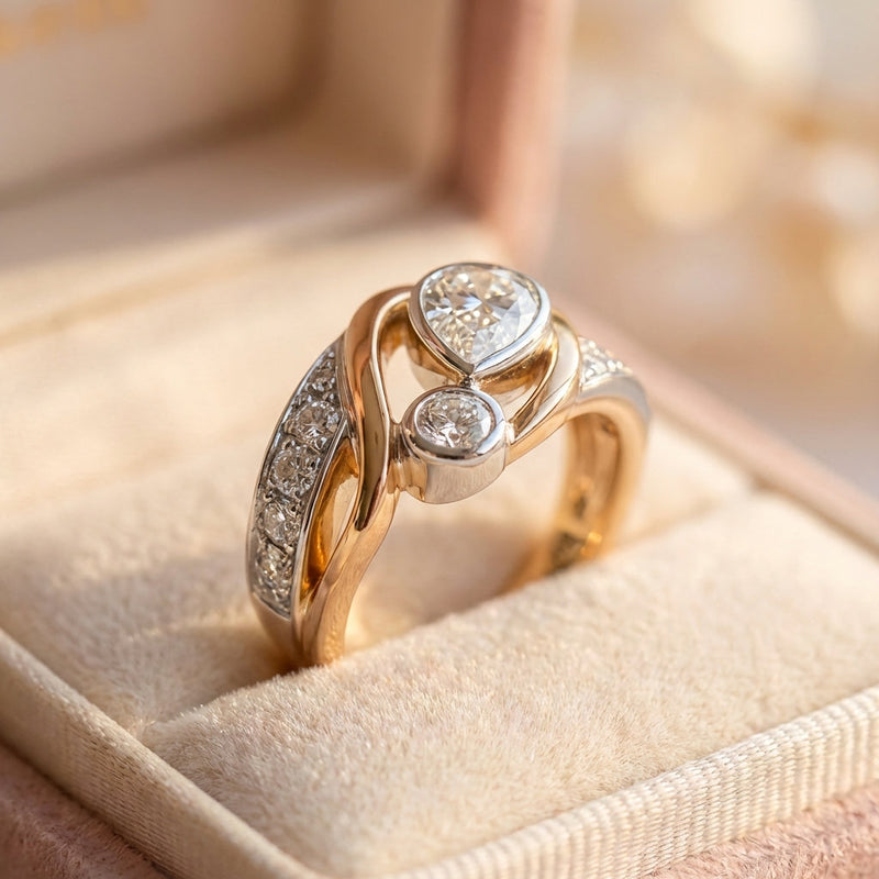 Vintage Zirconia Gold & Silver Irregular Ring