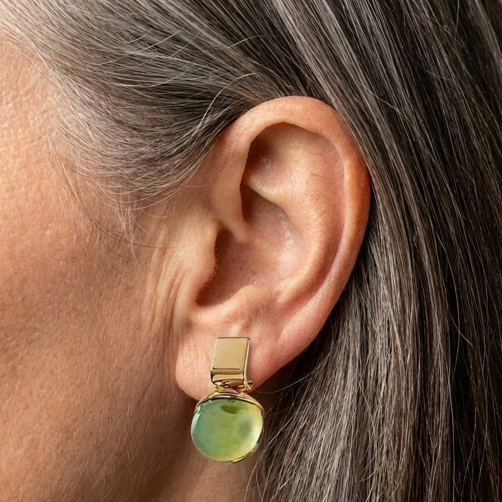 Earrings With Green Crystal in Gold