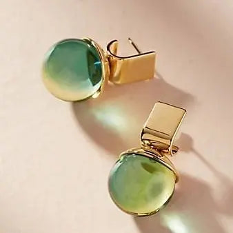 Vintage Earrings With Green Crystal In Gold