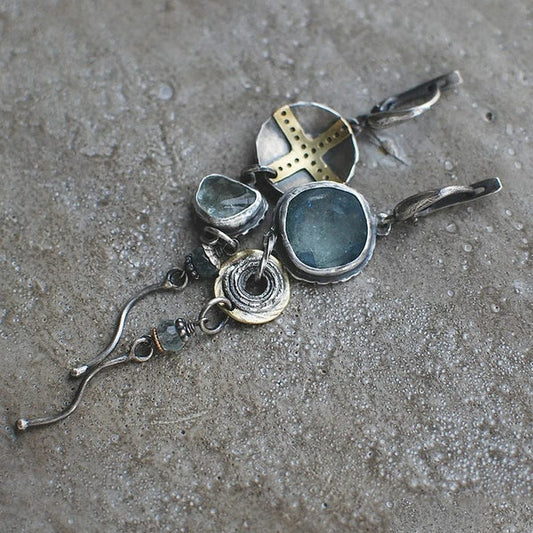 Virelle Blauwe Steen Kruis Oorbellen 1 Grande Copy