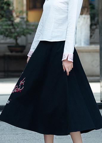 Vivid a Line Skirts Cotton Drops Design Runway Black Embroidery Short Skirt Summer