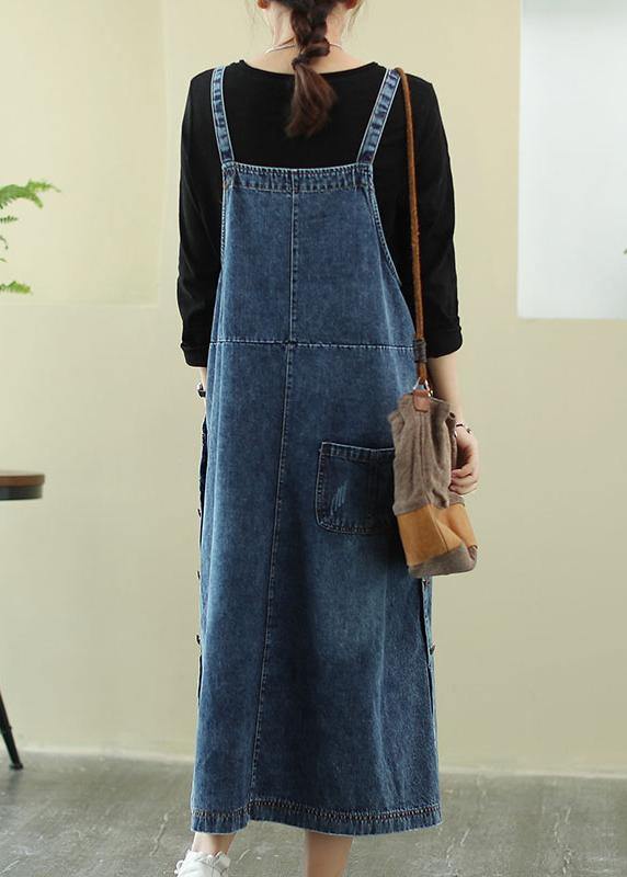 Vivid Denim Blue Tunic Dress Slash Neck Hole Maxi Dress