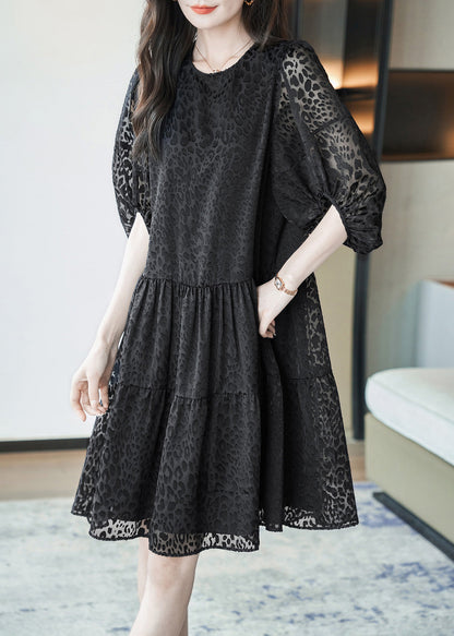 Vogue Black O-neck Print Mid Dresses Summer