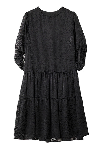 Vogue Black O-neck Print Mid Dresses Summer