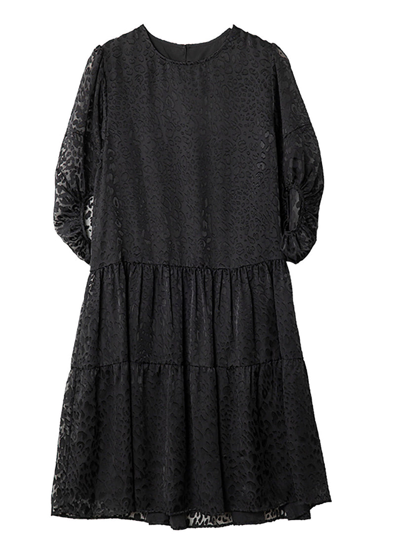Vogue Black O-neck Print Mid Dresses Summer