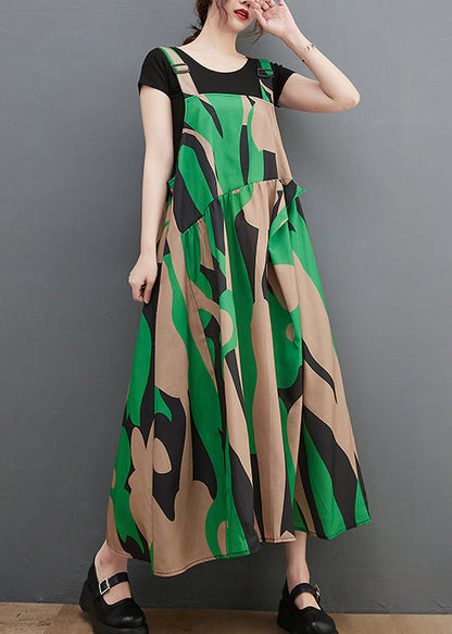 Vogue Green Asymmetrical Design Pocket Spaghetti Strap Dress Summer
