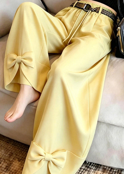 Vogue Yellow Bow Patchwork Straight Pants Summer