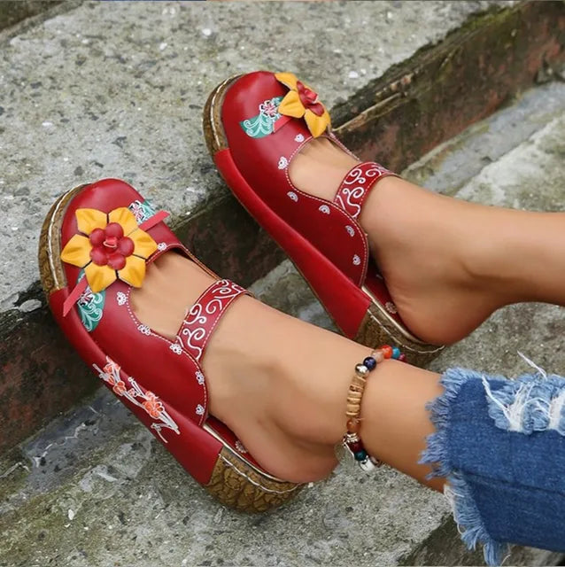 CD | Mocasini casual cu talpă groasă și model floral