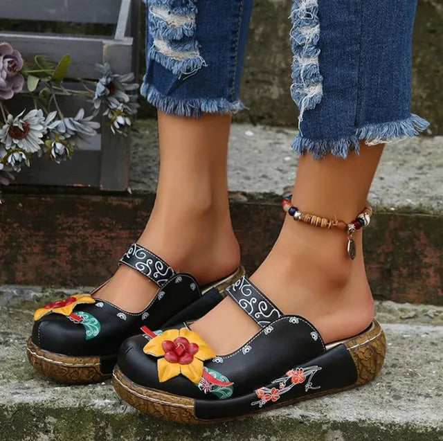 CD | Mocasini casual cu talpă groasă și model floral