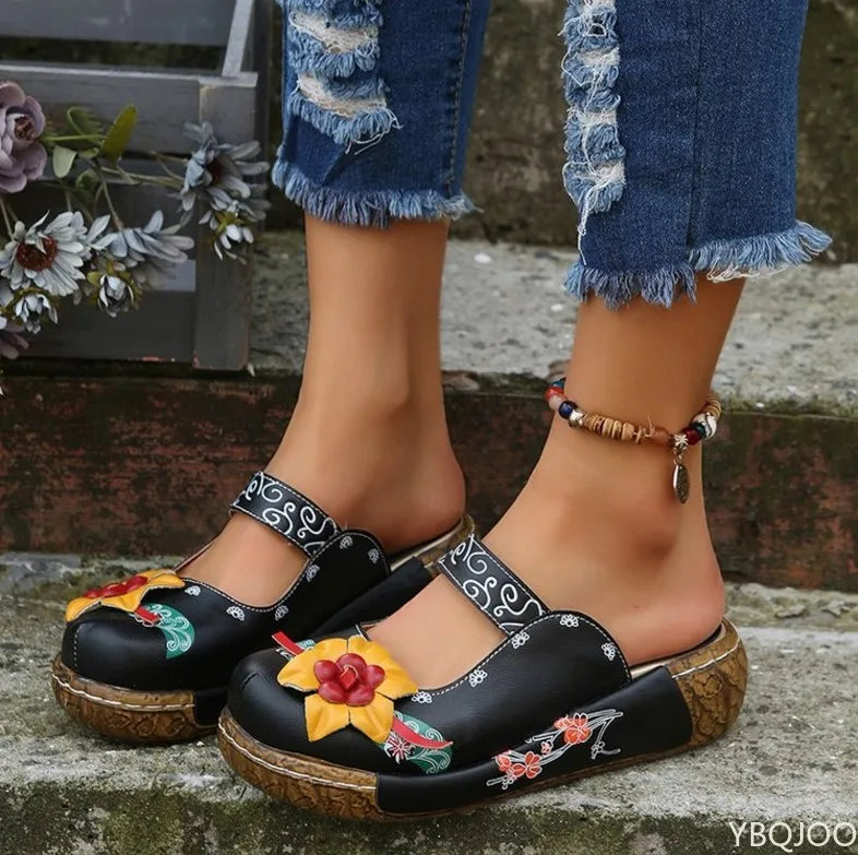 CD | Mocasini casual cu talpă groasă și model floral