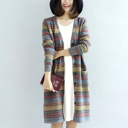 Warm Knit Outwear Rainbow Baggy Loose Long Sleeve Mid Sweater Cardigans