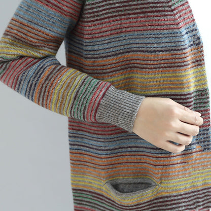 Warm Knit Outwear Rainbow Baggy Loose Long Sleeve Mid Sweater Cardigans