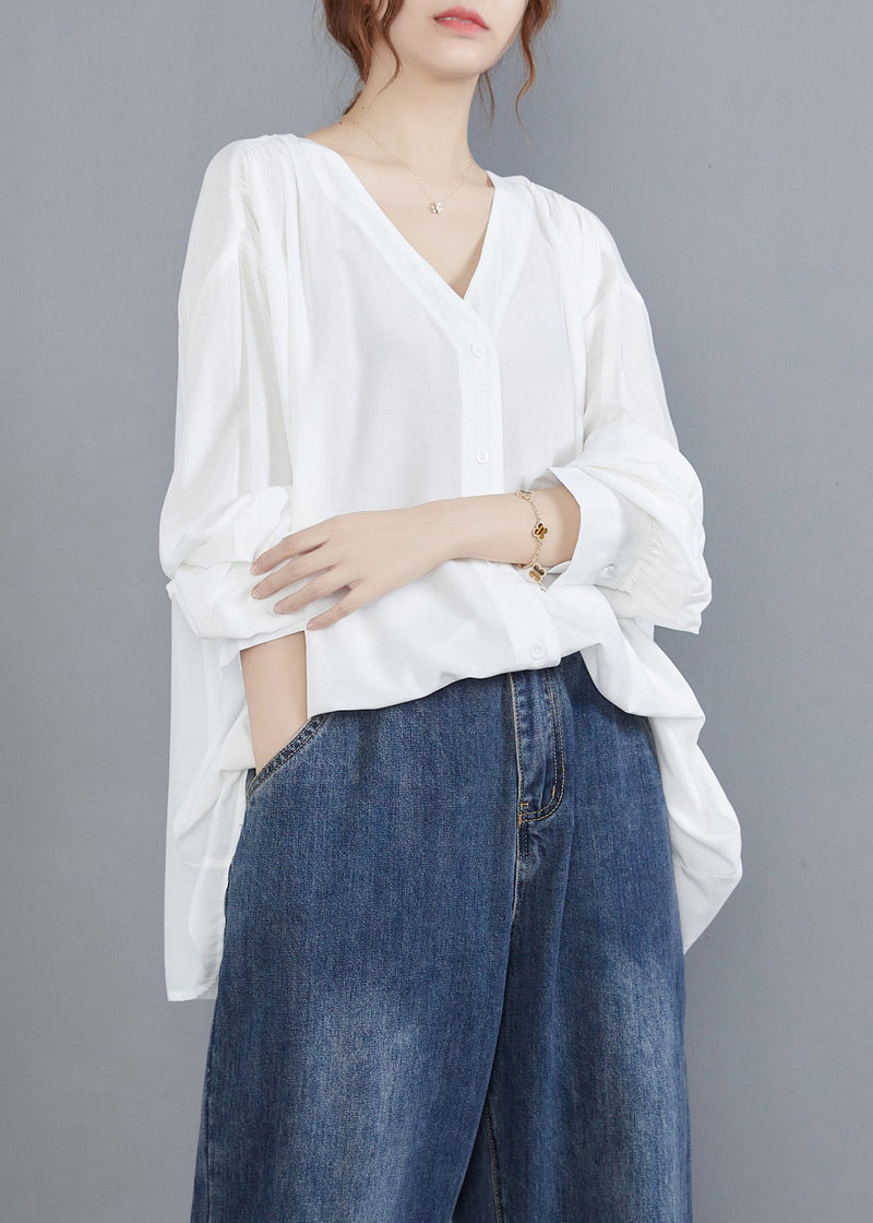 White Cotton Upf 50+ Shirt Oversized Button Summer