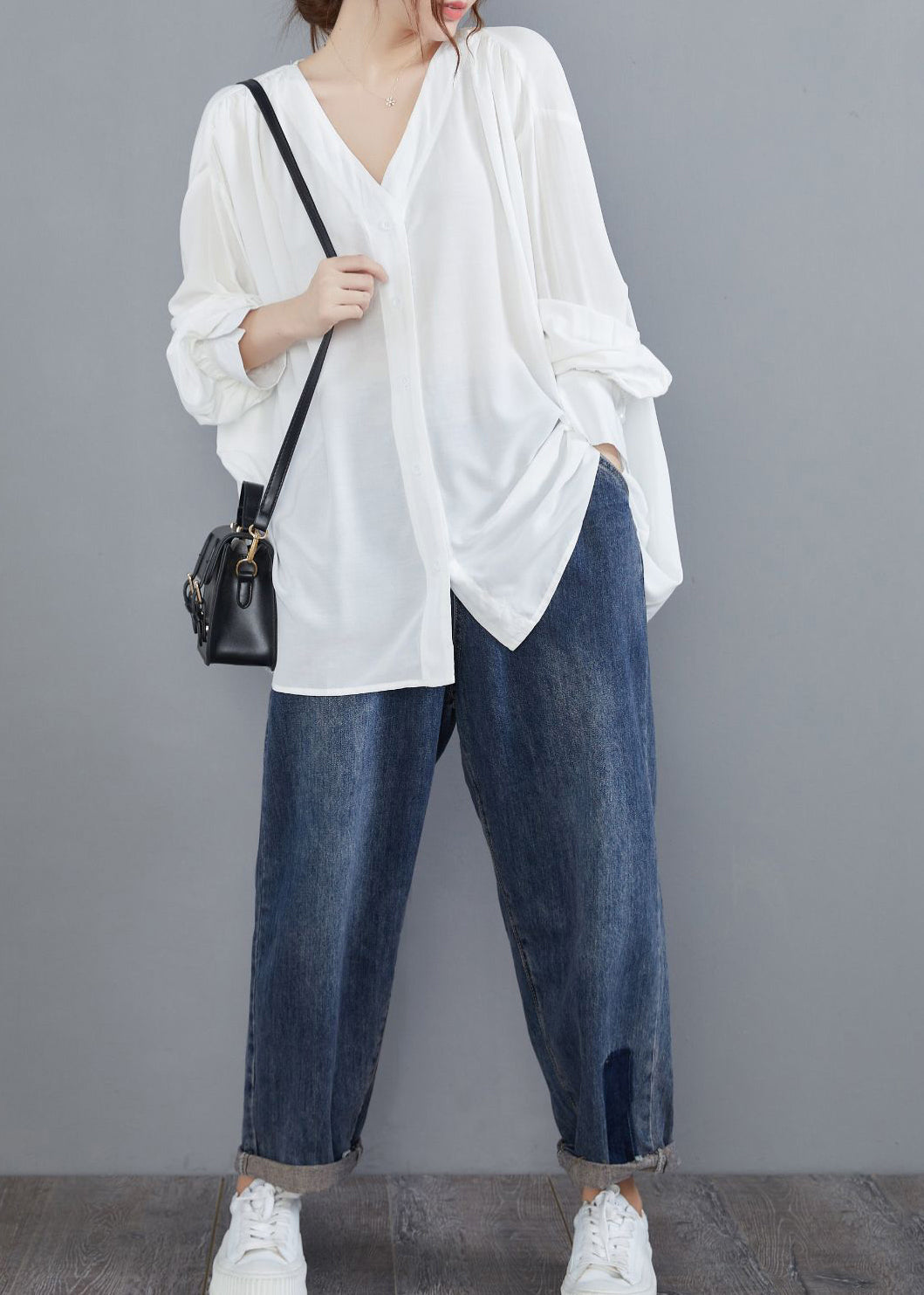 White Cotton Upf 50+ Shirt Oversized Button Summer