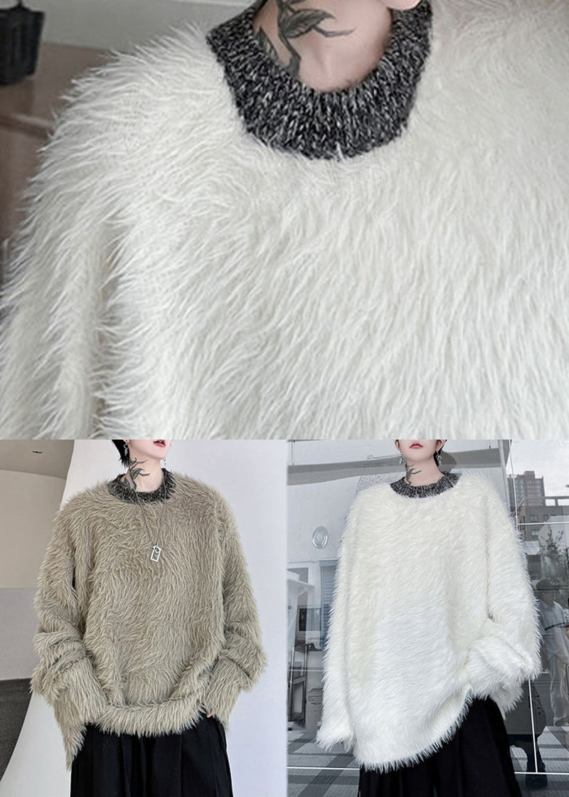 White Cozy Loose Mink Velvet Winter Sweaters O Neck