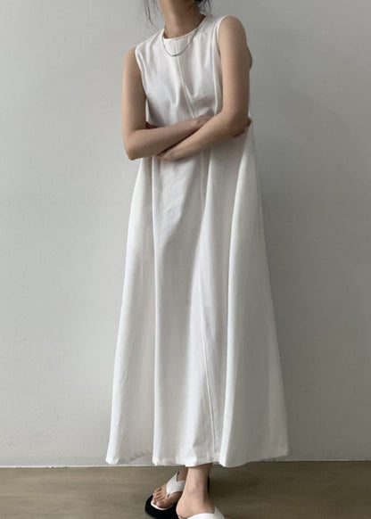 White Patchwork Loose Long Dress Sleeveless
