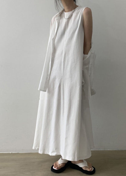 White Patchwork Loose Long Dress Sleeveless