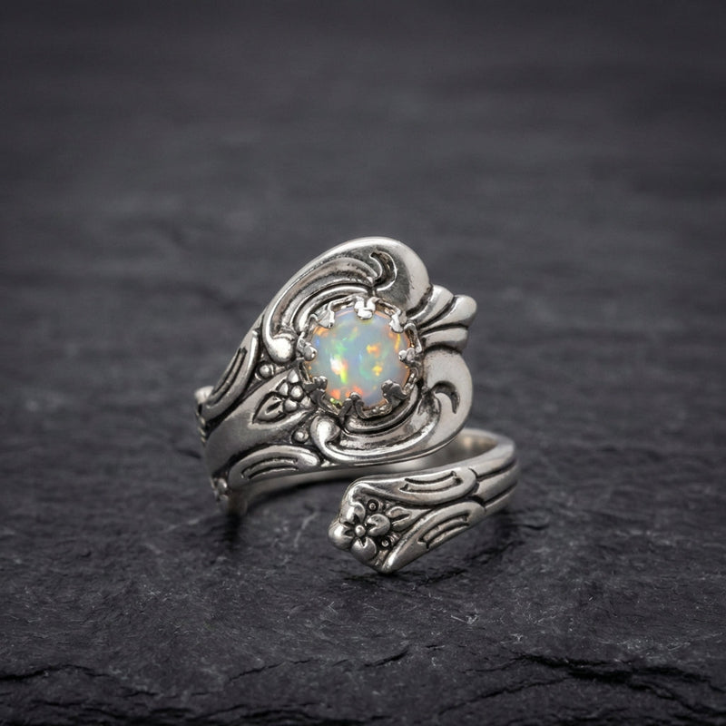 White Opal Spoon Adjustable Ring