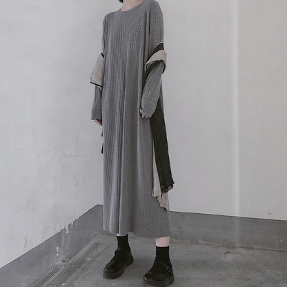 Winter Gray Sweate Outfit Refashion O Neck Long Sleeve Art Knit Dresses