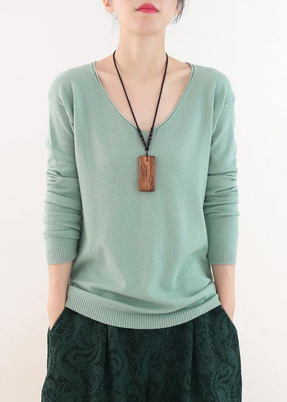 Winter Fall Green Sweaters Oversized V Neck Sweater Blouse