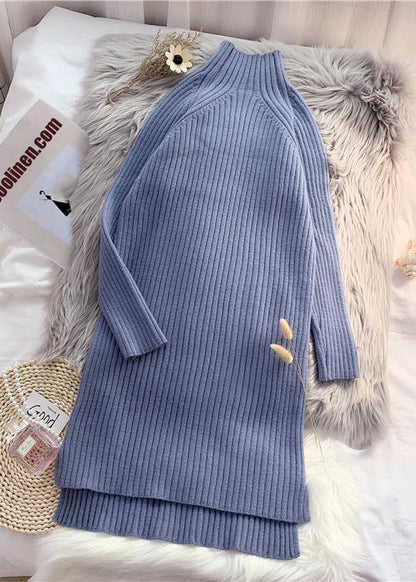 Winter Low High Design Sweater High Neck Outfits Quotes Blue Ugly Knitted Tops
