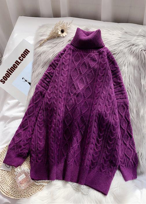 Winter Rose Knit Tops High Neck Thick Knit Blouse