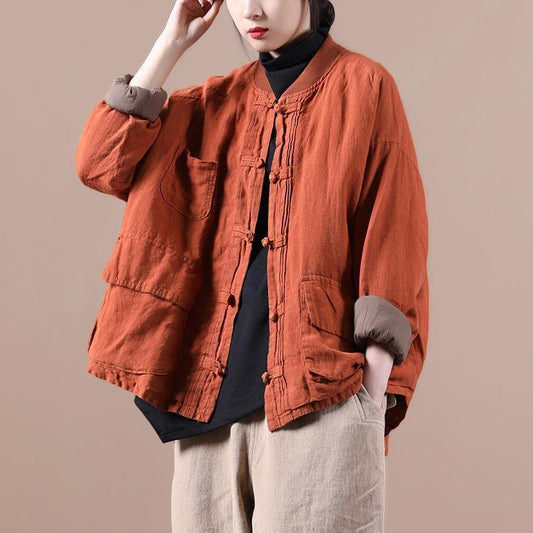 Orange Linen Jacket Short Coat