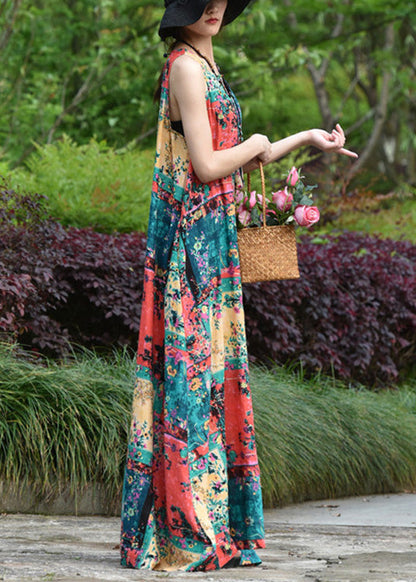 Abstract Print Short Sleeve Maxi Dress