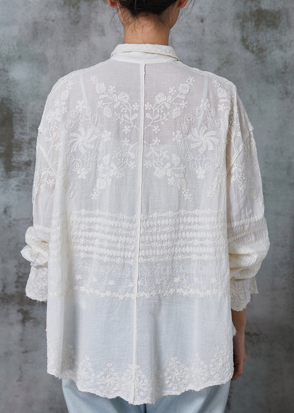 Apricot Embroidered Cotton Blouses Spring
