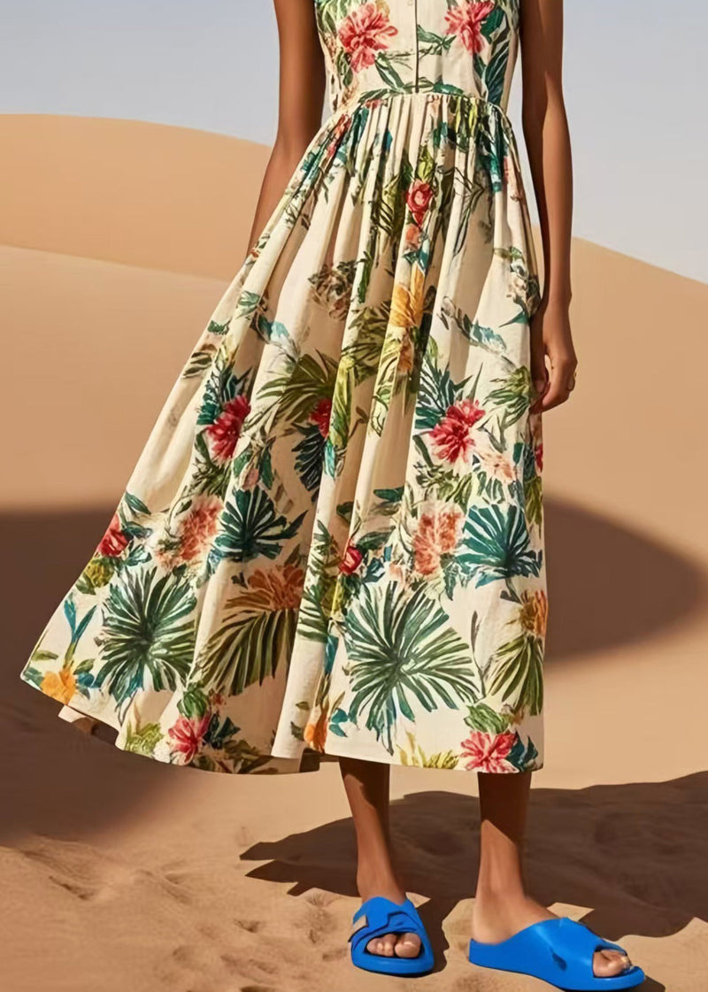 Apricot Print Exra Large Hem Cotton Robe Dresses Sleeveless