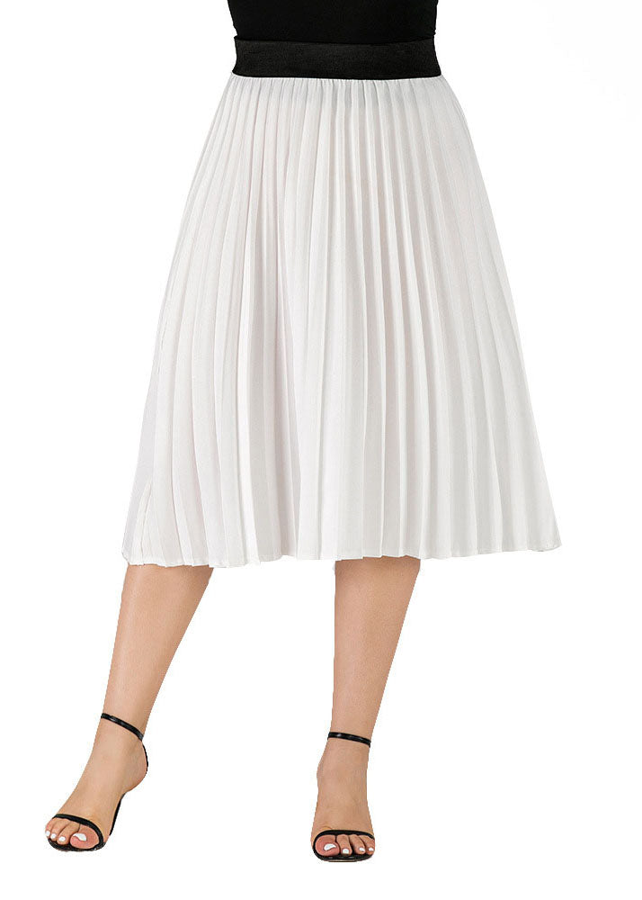 Apricot Wrinkled Elastic Waist Patchwork Chiffon Skirts Summer