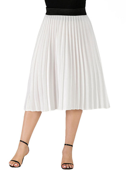 Apricot Wrinkled Elastic Waist Patchwork Chiffon Skirts Summer