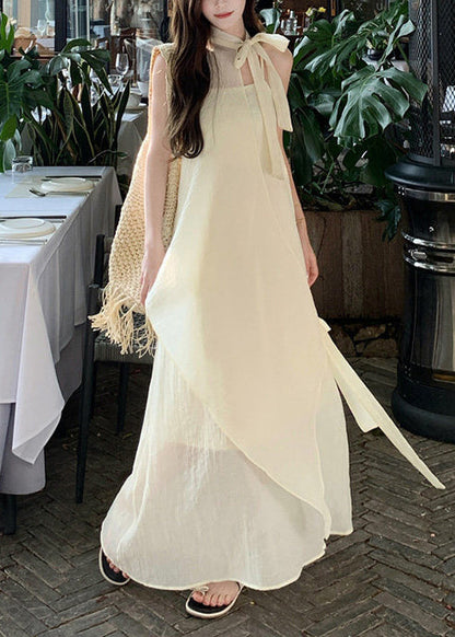 Beige Asymmetrical Chiffon Halter Dresses Summer