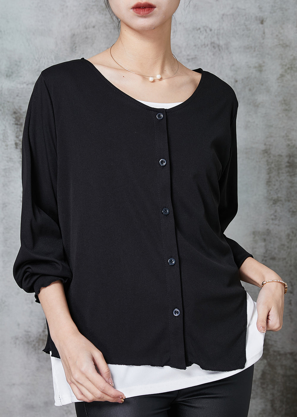 Black Asymmetrical Patchwork Cotton Sweatshirts Top Spring