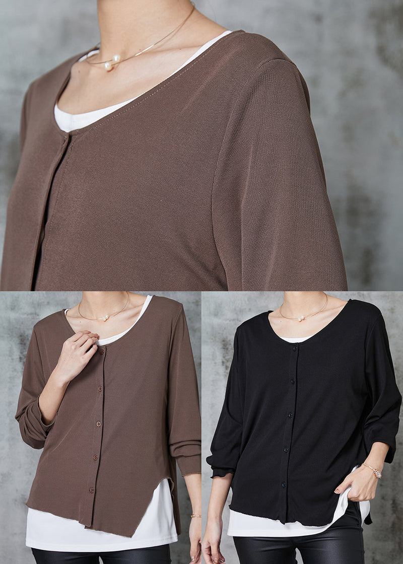 Black Asymmetrical Patchwork Cotton Sweatshirts Top Spring