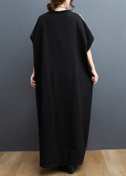 Black Colorblock V Neck Pocket Patchwork Holiday Dress Short Sleeve