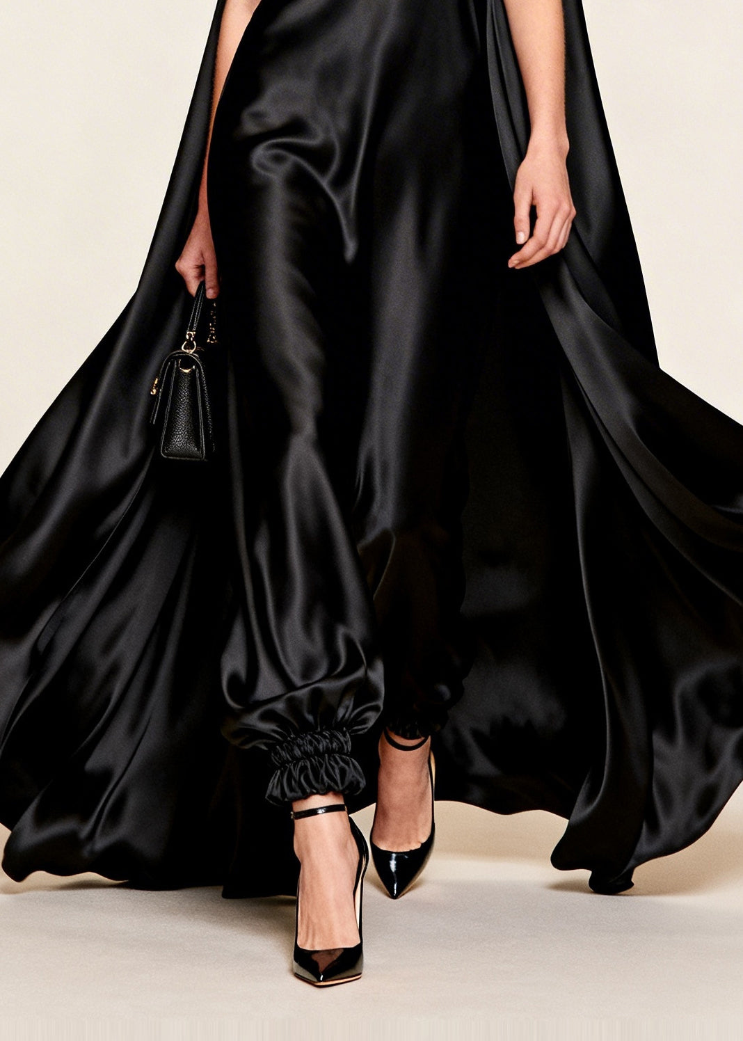 Black Exra Large Hem Silk Evening Dress Sleeveless