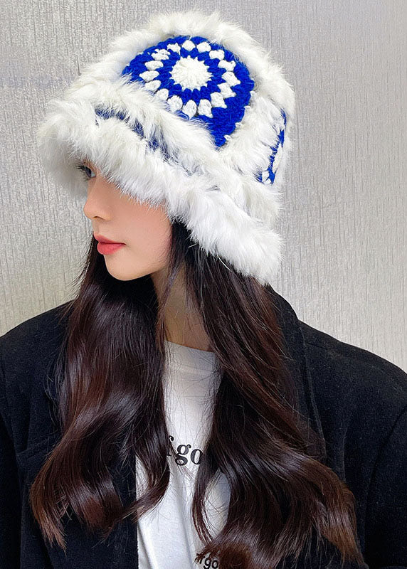 Black Fuzzy Fur Fluffy Knitted Tiger Head Cotton Bucket Hat