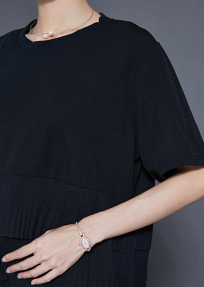 Black Layered Ruffles Wrinkled Chiffon Long Dress Summer