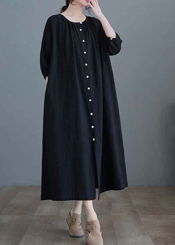 Black O-neck Long Dress Half Sleeve