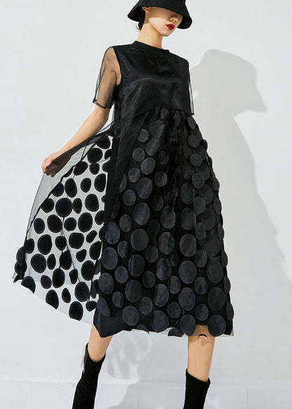 Tea Green O-neck Patchwork Dot Tulle Holiday Dress Summer