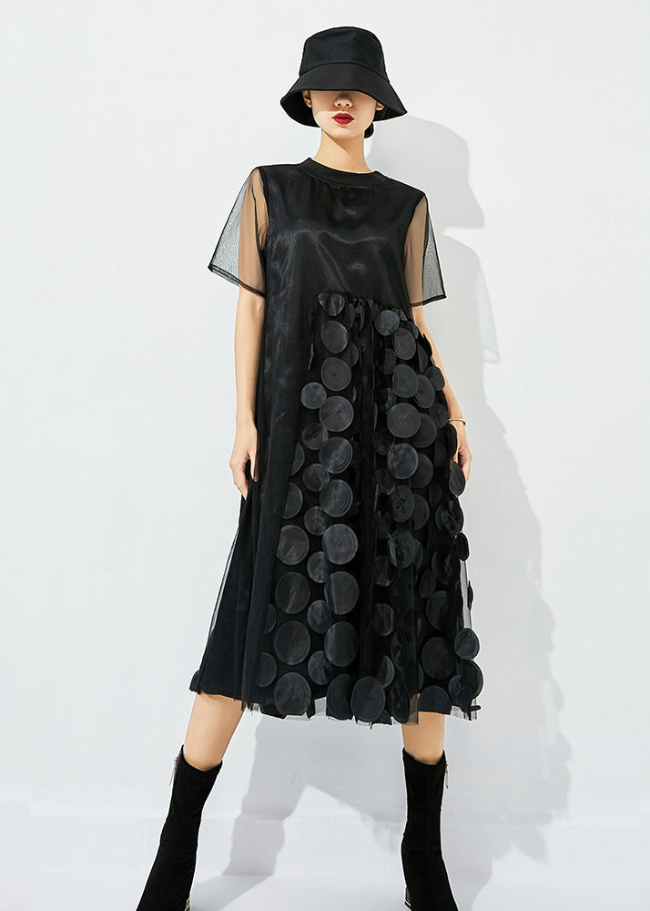 Tea Green O-neck Patchwork Dot Tulle Holiday Dress Summer