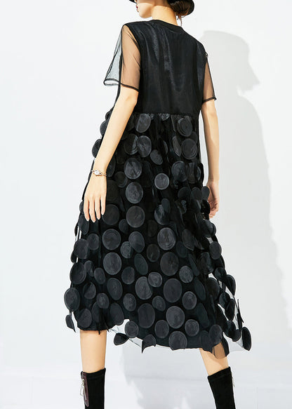 Tea Green O-neck Patchwork Dot Tulle Holiday Dress Summer