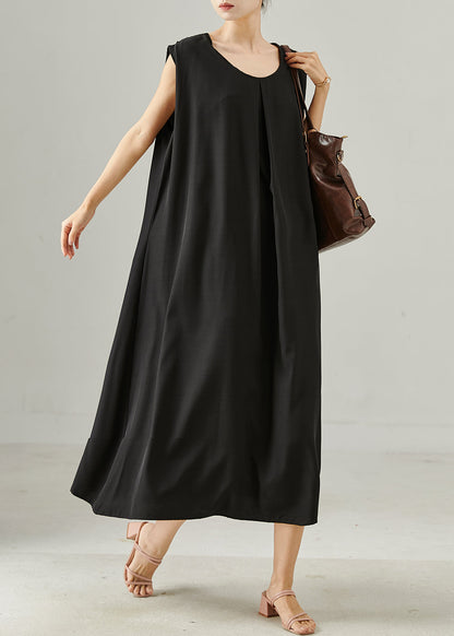 Black Oversized Cotton Maxi Dresses Sleeveless
