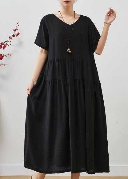 Black Oversized Patchwork Cotton Holiday Dress Summer