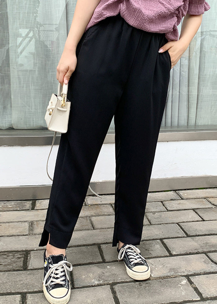 Black Oversized Pockets Spandex Harem Pants Fall