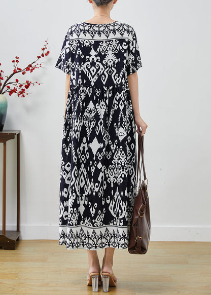 Black Oversized Print Cotton Holiday Dresses Summer