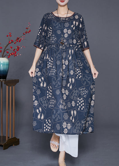 Black Oversized Print Silk Long Dress Summer