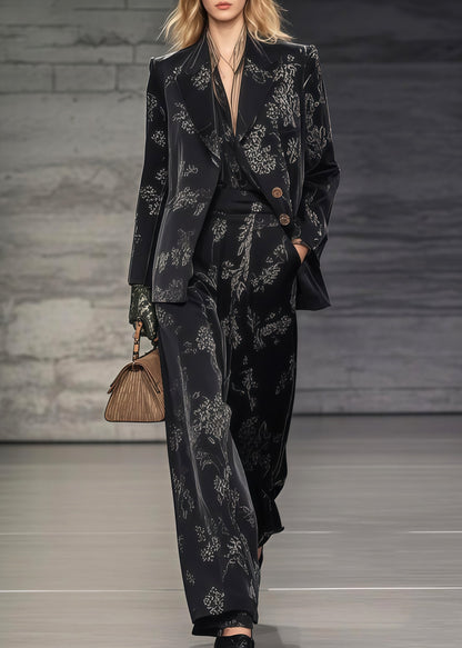 Black Oversized Print Spandex Two Pieces Set Spring